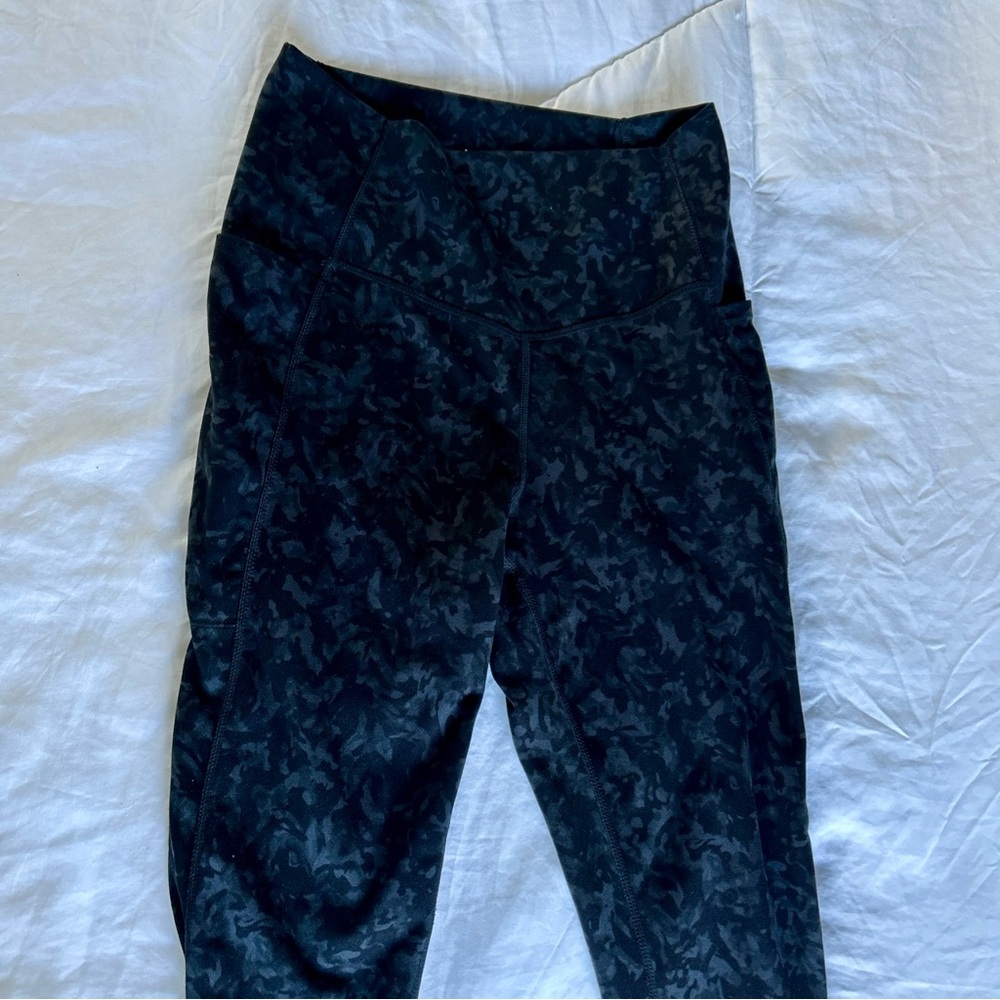 Danskin Womens High Waisted Leggings Black Camo Print Side Pockets MED, 1720442